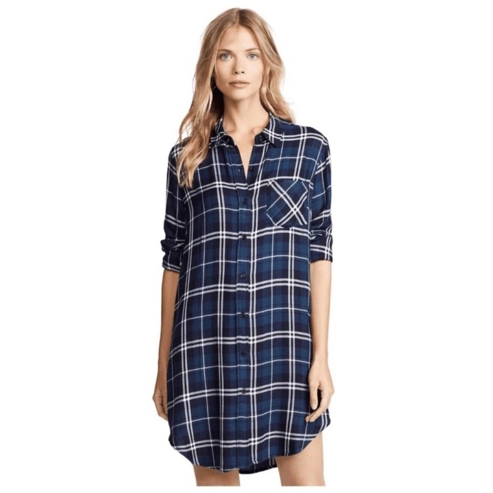 Rails Womens Bianca Navy Almond Tinsel Plaid Lurex Button Front Shirt Mini Dress